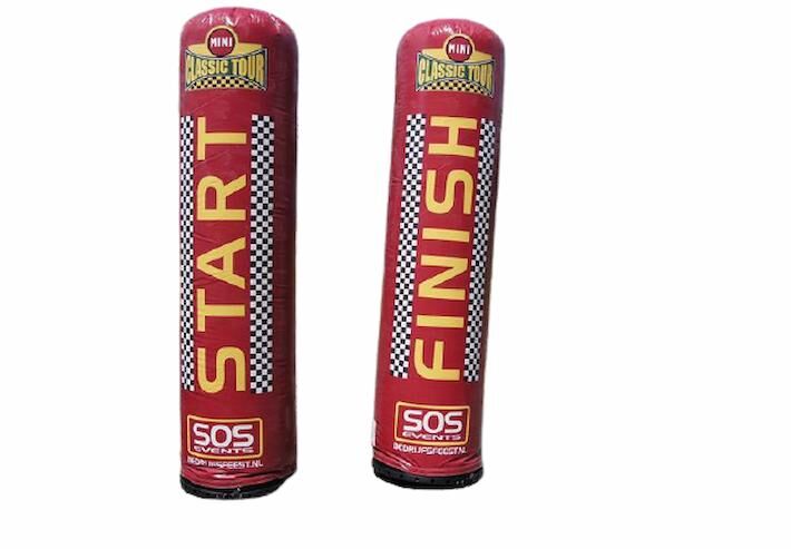 Start en finish maatwerk pilaar gemaakt door jb inflatables